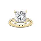 5.33 ctw Princess Lab-Grown Diamond Hidden Halo Side Stone Engagement Ring in 18K Yellow Gold for Women | Colorless E, VS1 Clarity, IGI Certified 5.00 ct Center Diamond
