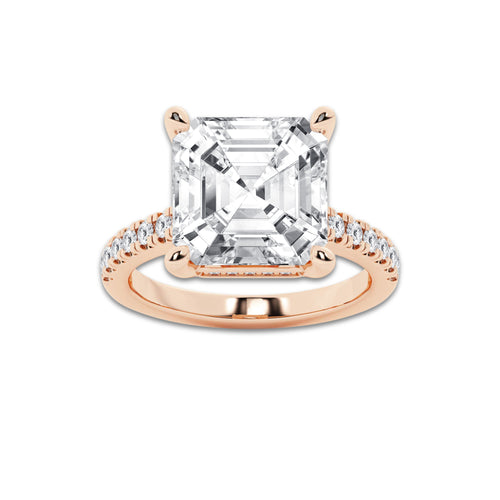 8.43 ctw Asscher Lab-Grown Diamond Hidden Halo Side Stone Engagement Ring in 18K Rose Gold for Women | Colorless D, VVS1 Clarity, IGI Certified 8.00 ct Center Diamond