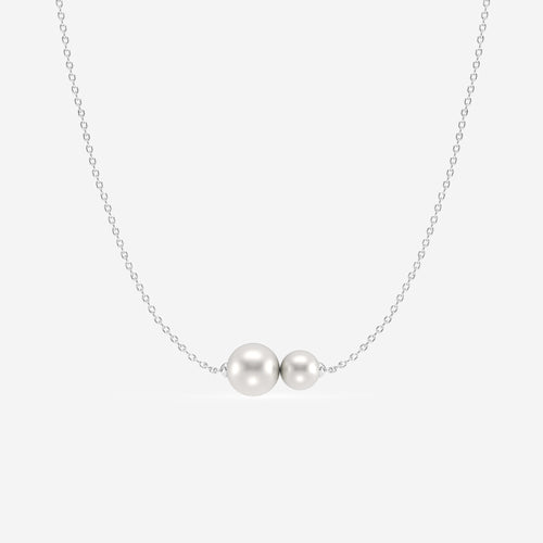 5.5 - 8.0 mm Cultured Freshwater Pearl Double Stone Adjustable Necklace 14K White Gold