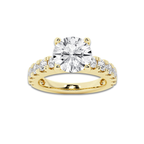 3.00 ctw Round Lab-Grown Diamond Split-Prong Set Side Stone Engagement Ring in 14K Yellow Gold for Women | Colorless E, VS1 Clarity, IGI Certified 2.00 ct Center Diamond