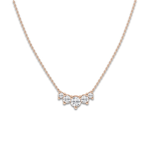 1 1/2 ctw Round Lab Grown Diamond Five Stone Demi Eternity Necklace 14K Rose Gold, E, VS1 | 7/10 ct Center