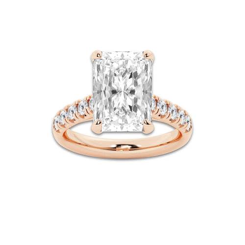 6.55 ctw Radiant Lab-Grown Diamond Pave Engagement Ring in 14K Rose Gold for Women | E Color, VS1 Clarity, IGI Certified 6.00 ct Center Diamond
