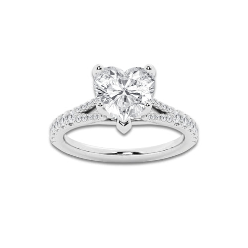8.66 ctw Heart Lab-Grown Diamond Split Shank Side Stone Engagement Ring in 14K White Gold for Women | Colorless E, VS1 Clarity, IGI Certified 8.00 ct Center Diamond