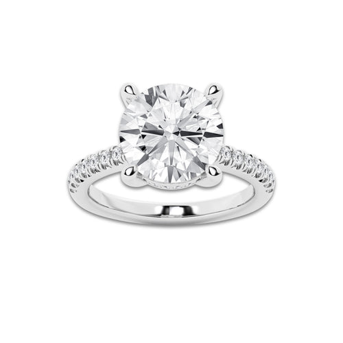 5.28 ctw Round Lab-Grown Diamond Hidden Halo Side Stone Engagement Ring in Platinum for Women | Colorless E, VS1 Clarity, IGI Certified 5.00 ct Center Diamond