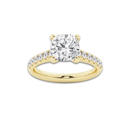 2.90 ctw Cushion Lab-Grown Diamond Pave Engagement Ring in 14K Yellow Gold for Women | D Color, VVS1 Clarity, IGI Certified 2.50 ct Center Diamond