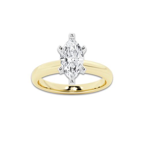 1.50 ctw Marquise Lab-Grown Diamond Minimalist Engagement Ring in 14K White Gold And Yellow Gold for Women | D Color, VVS1 Clarity, IGI Certified