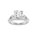 3.60 ctw Asscher Lab-Grown Diamond Side Stone Engagement Ring in 14K White Gold for Women | Colorless D, VVS1 Clarity, IGI Certified 3.00 ct Center Diamond