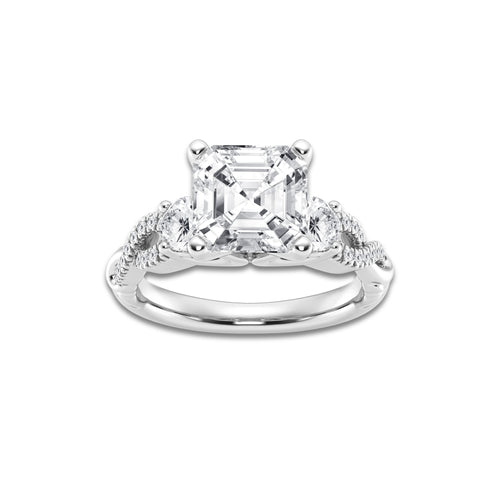 3.60 ctw Asscher Lab-Grown Diamond Side Stone Engagement Ring in 14K White Gold for Women | Colorless D, VVS1 Clarity, IGI Certified 3.00 ct Center Diamond