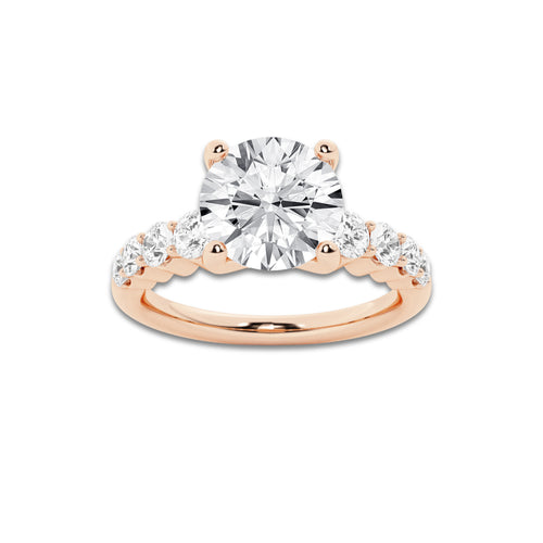 2.54 Ct Round Lab-Grown Diamond Half Eternity Engagement Ring in 14K Rose Gold for Female, Colorless (D), VVS1 Clarity | IGI Certified, 2.00 Ct Center Diamond