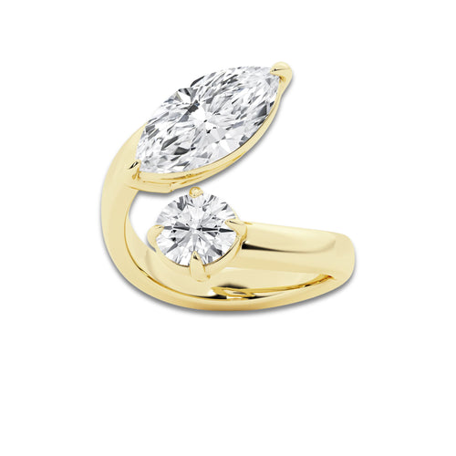 Ektara 4 ctw Marquise and Round Lab Grown Diamond Bypass Two Stone Ring 14K Yellow Gold, D, VVS | IGI Certified