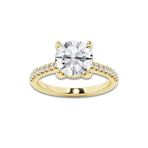 2.75 ctw Round Lab-Grown Diamond Hidden Halo Side Stone Engagement Ring in 18K Yellow Gold for Women | Colorless E, VS1 Clarity, IGI Certified 2.50 ct Center Diamond