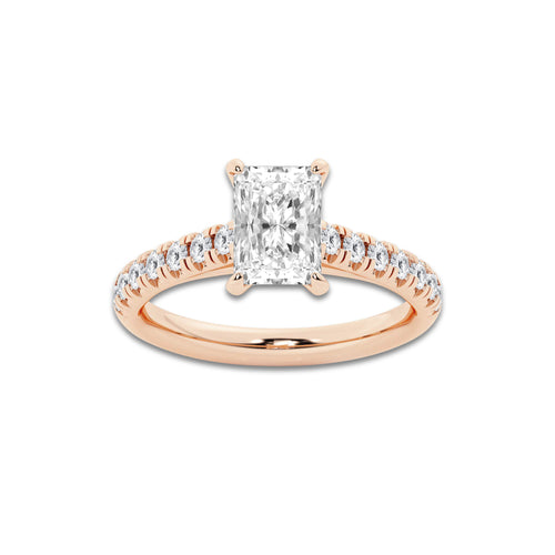 1.91 ctw Radiant Lab-Grown Diamond Pave Engagement Ring in 14K Rose Gold for Women | D Color, VVS1 Clarity, IGI Certified 1.50 ct Center Diamond