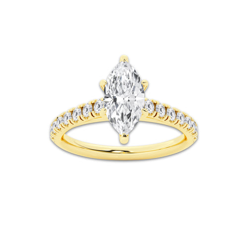 1.39 ctw Marquise Lab-Grown Diamond Pave Engagement Ring in 14K Yellow Gold for Women | D Color, VVS1 Clarity, IGI Certified 1.00 ct Center Diamond