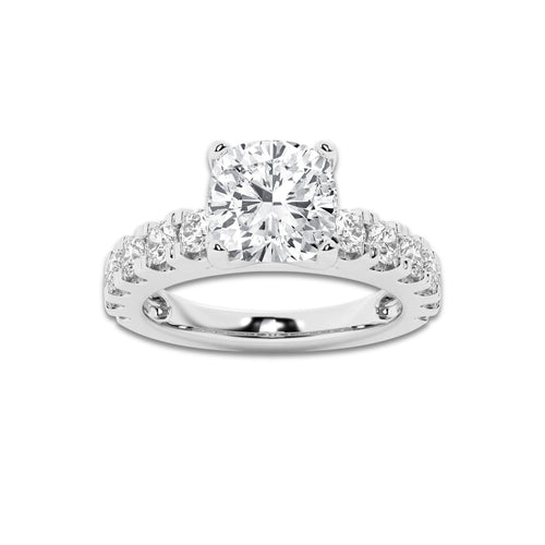 3.00 ctw Cushion Lab-Grown Diamond Split-Prong Set Side Stone Engagement Ring in Platinum for Women | Colorless D, VVS1 Clarity, IGI Certified 2.00 ct Center Diamond