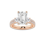 4.96 ctw Emerald Lab-Grown Diamond Three Stone Double Row Engagement Ring in 14K Rose Gold for Women | E Color, VS1 Clarity, IGI Certified 4.00 ct Center Diamond