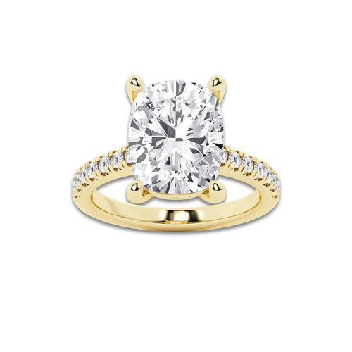6.45 ctw Elongated Cushion Lab-Grown Diamond Hidden Halo Side Stone Engagement Ring in 18K Yellow Gold for Women | Colorless E, VS1 Clarity, IGI Certified 6.00 ct Center Diamond