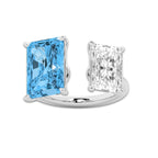Lynn 9 ctw Fancy Blue Radiant Lab Grown Diamond Open Two Stone Engagement Ring 14K White Gold | 6 ct Center