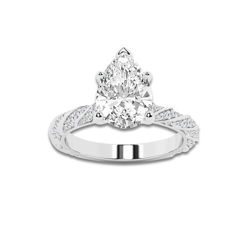 4.42 ctw Pear Lab-Grown Diamond Twisted Band Engagement Ring in 14K White Gold for Women | Colorless E, VS1 Clarity, IGI Certified 4.00 ct Center Diamond