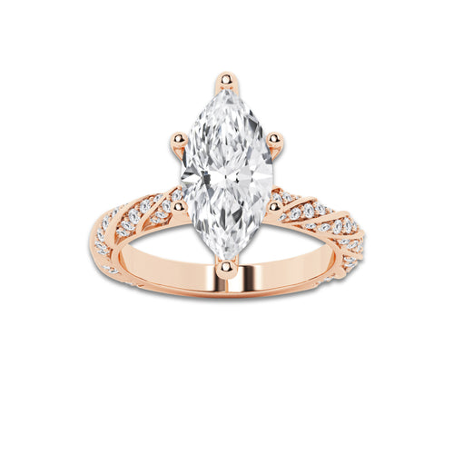 3.92 ctw Marquise Lab-Grown Diamond Twisted Band Engagement Ring in 14K Rose Gold for Women | Colorless D, VVS1 Clarity, IGI Certified 3.50 ct Center Diamond