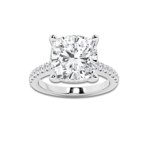 7.37 ctw Cushion Lab-Grown Diamond Hidden Halo Side Stone Engagement Ring in Platinum for Women | Colorless E, VS1 Clarity, IGI Certified 7.00 ct Center Diamond