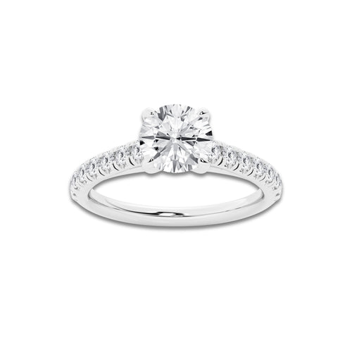 1.39 ctw Round Lab-Grown Diamond Pave Engagement Ring in 14K White Gold for Women | E Color, VS1 Clarity, IGI Certified 1.00 ct Center Diamond