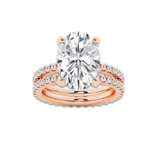 7.22 ctw Oval Lab-Grown Diamond Double Row Diamond Engagement Ring in 14K Rose Gold for Women | Colorless D, VVS1 Clarity, IGI Certified 6.00 ct Center Diamond