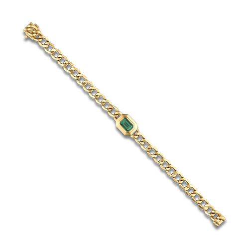 9X6 mm Emerald Cut Lab Grown Emerald Solitaire Bracelet - 7 Inches 14K Yellow Gold
