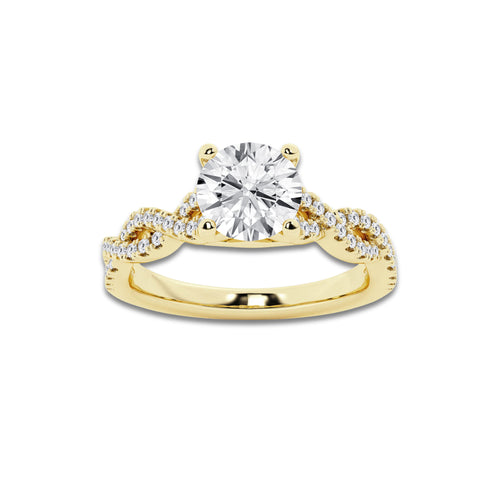 1.25 ctw Round Lab-Grown Diamond Twisted Shank Engagement Ring in 14K Yellow Gold for Women | E Color, VS1 Clarity, IGI Certified 1.00 ct Center Diamond