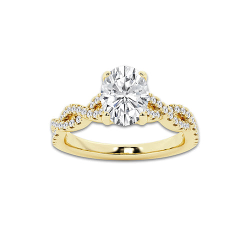 1.00 ctw Oval Lab-Grown Diamond Twisted Shank Engagement Ring in 14K Yellow Gold for Women | E Color, VS1 Clarity, Not Certified 0.75 ct Center Diamond