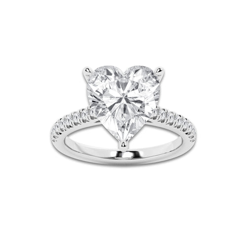 6.44 ctw Heart Lab-Grown Diamond Hidden Halo Side Stone Engagement Ring in Platinum for Women | Colorless E, VS1 Clarity, IGI Certified 6.00 ct Center Diamond