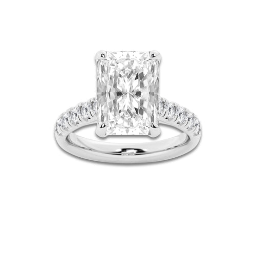 6.55 ctw Radiant Lab-Grown Diamond Pave Engagement Ring in 14K White Gold for Women | D Color, VVS1 Clarity, IGI Certified 6.00 ct Center Diamond