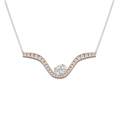 3 1/2 ctw Oval Lab Grown Diamond Curve Pendant 14K Rose Gold, E, VS1 | IGI Certified, 2 ct Center