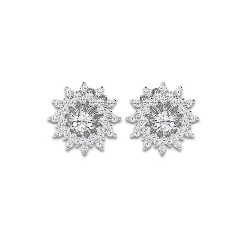 1 ctw Round Lab Grown Diamond Sunburst Earrings 14K White Gold, DE, VS1
