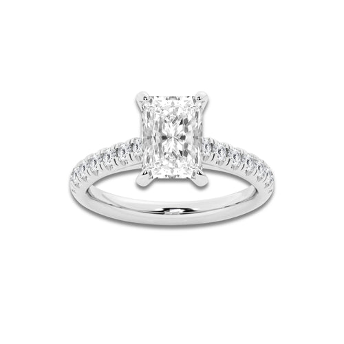 2.41 ctw Radiant Lab-Grown Diamond Pave Engagement Ring in Platinum for Women | E Color, VS1 Clarity, IGI Certified 2.00 ct Center Diamond