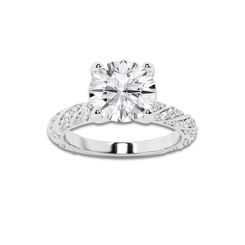 2.44 ctw Round Lab-Grown Diamond Twisted Band Engagement Ring in 14K White Gold for Women | Colorless D, VVS1 Clarity, IGI Certified 2.00 ct Center Diamond