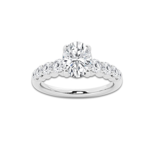 1.29 Ct Oval Lab-Grown Diamond Half Eternity Engagement Ring in Platinum for Female, Colorless (E), VS1 Clarity | IGI Certified, 0.75 Ct Center Diamond