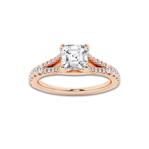 Nirvana 1 1/3 ctw Asscher Lab Grown Diamond Split Shank Engagement Ring 14K Rose Gold, D, VVS | IGI Certified, 1 ct Center