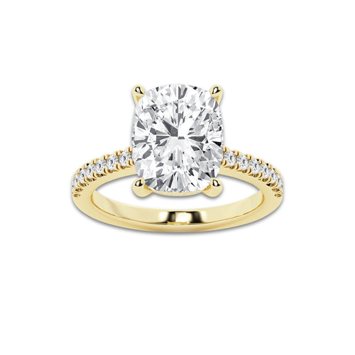 5.30 ctw Elongated Cushion Lab-Grown Diamond Hidden Halo Side Stone Engagement Ring in 18K Yellow Gold for Women | Colorless D, VVS1 Clarity, IGI Certified 5.00 ct Center Diamond