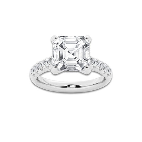 5.43 ctw Asscher Lab-Grown Diamond Pave Engagement Ring in 14K White Gold for Women | E Color, VS1 Clarity, IGI Certified 5.00 ct Center Diamond
