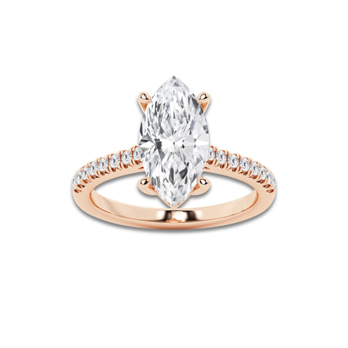 2.77 ctw Marquise Lab-Grown Diamond Hidden Halo Side Stone Engagement Ring in 18K Rose Gold for Women | Colorless E, VS1 Clarity, IGI Certified 2.50 ct Center Diamond
