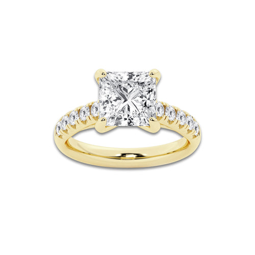 3.93 ctw Princess Lab-Grown Diamond Pave Engagement Ring in 14K Yellow Gold for Women | E Color, VS1 Clarity, IGI Certified 3.50 ct Center Diamond
