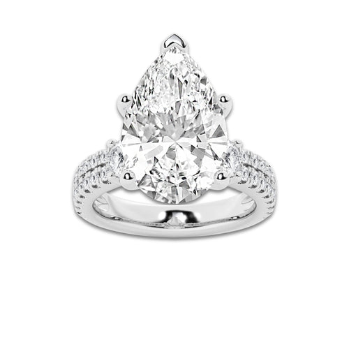 8.96 ctw Pear Lab-Grown Diamond Three Stone Double Row Engagement Ring in Platinum for Women | E Color, VS1 Clarity, IGI Certified 8.00 ct Center Diamond
