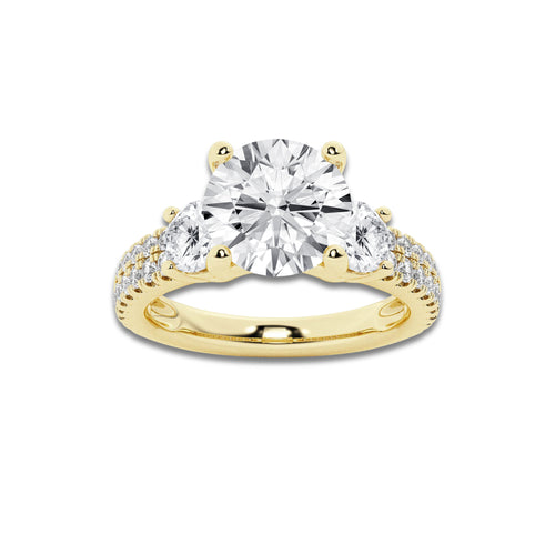 2.25 ctw Round Lab-Grown Diamond Three Stone Double Row Engagement Ring in 14K Yellow Gold for Women | D Color, VVS1 Clarity, IGI Certified 1.50 ct Center Diamond