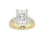 7.96 ctw Radiant Lab-Grown Diamond Three Stone Double Row Engagement Ring in 14K Yellow Gold for Women | E Color, VS1 Clarity, IGI Certified 7.00 ct Center Diamond
