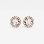 1 1/4 ctw Round Lab Grown Diamond Halo Stud Earrings 14K Rose Gold, E, VS1