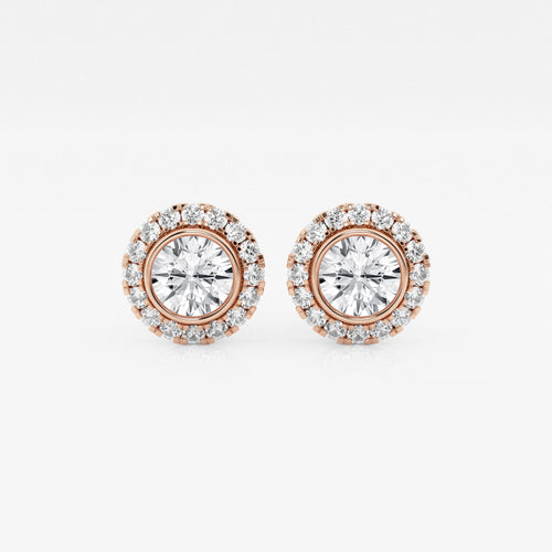 1 1/4 ctw Round Lab Grown Diamond Halo Stud Earrings 14K Rose Gold, E, VS1