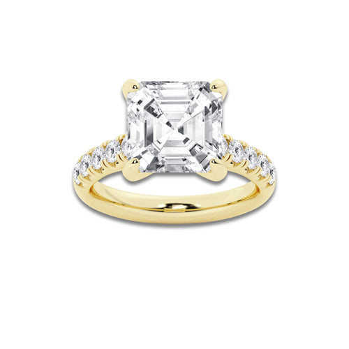 6.55 ctw Asscher Lab-Grown Diamond Pave Engagement Ring in 14K Yellow Gold for Women | D Color, VVS1 Clarity, IGI Certified 6.00 ct Center Diamond