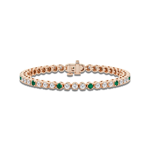 4 1/2 Round Cut Created Emerald and Round Lab Grown Diamond Tennis Bracelet - 7 Inches 14K Rose Gold