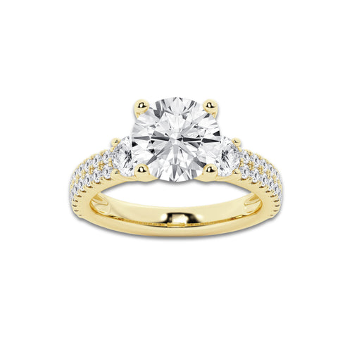 4.00 ctw Round Lab-Grown Diamond Three Stone Double Row Engagement Ring in 14K Yellow Gold for Women | D Color, VVS1 Clarity, IGI Certified 3.00 ct Center Diamond