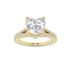 1.83 ctw Heart Lab-Grown Diamond Split Shank Side Stone Engagement Ring in 14K Yellow Gold for Women | Colorless D, VVS1 Clarity, IGI Certified 1.50 ct Center Diamond